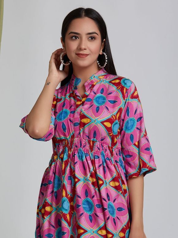 Multicolor Printed Rayon Dress