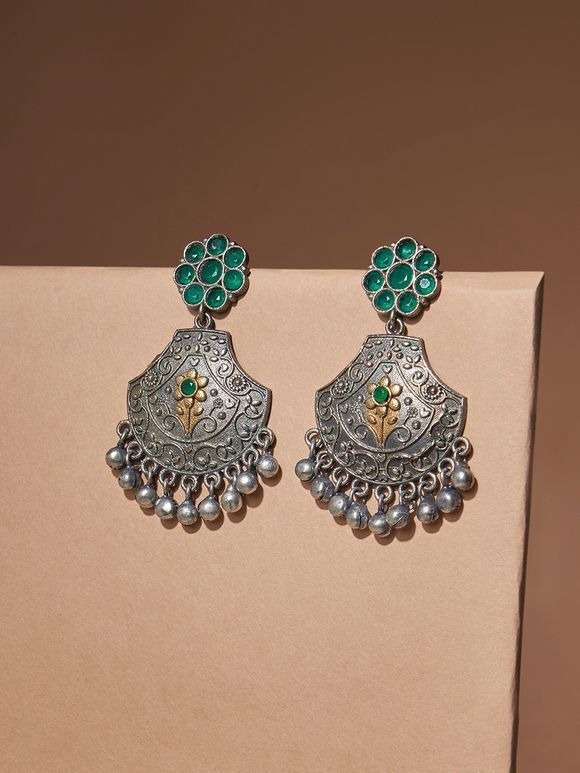 Silver Plated Green Handcrafted Brass Earrings