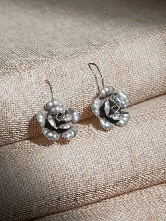 Silver Rose Gold Enamel Preserved Rose Earrings