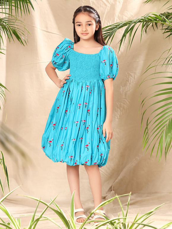 Blue Embroidered Cambric Cotton Dress