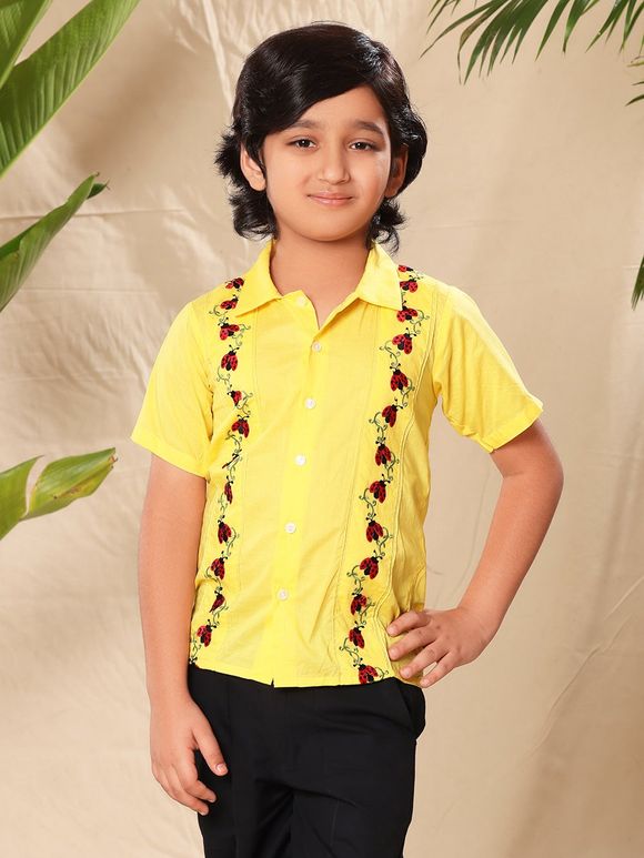 Yellow Embroidered Cambric Cotton Shirt