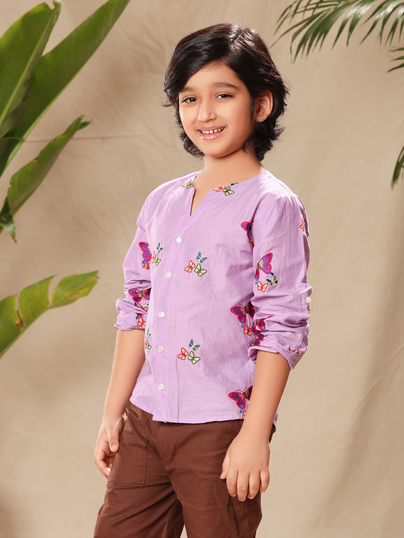 Lavender Embroidered Cambric Cotton Shirt