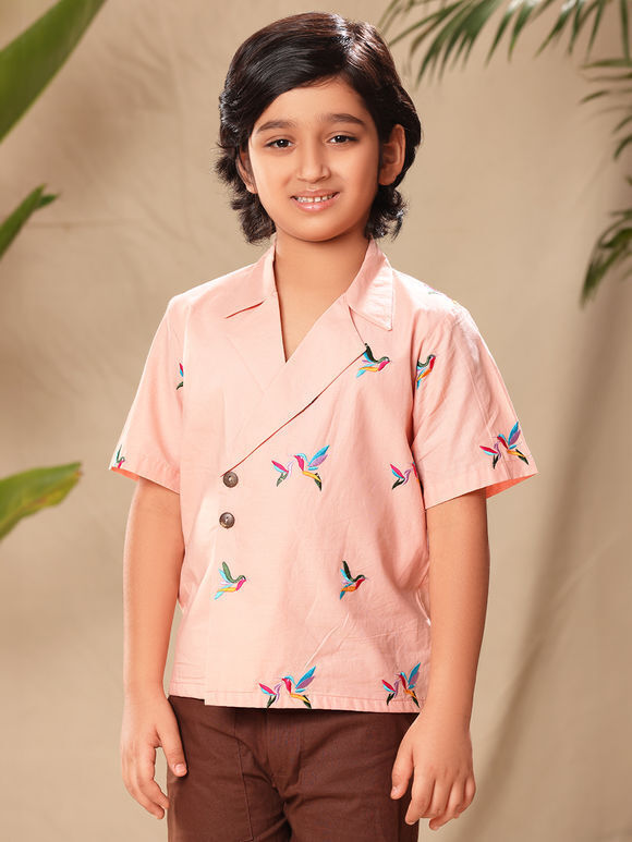Pink Embroidered Cambric Cotton Shirt