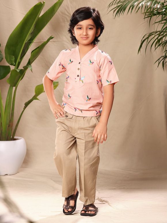 Pink Embroidered Cambric Cotton Shirt with Trouser- Set of 2