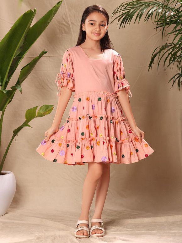Pink Embroidered Cambric Cotton Dress
