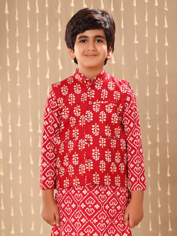 Red Hand Block Printed Cotton Jacket