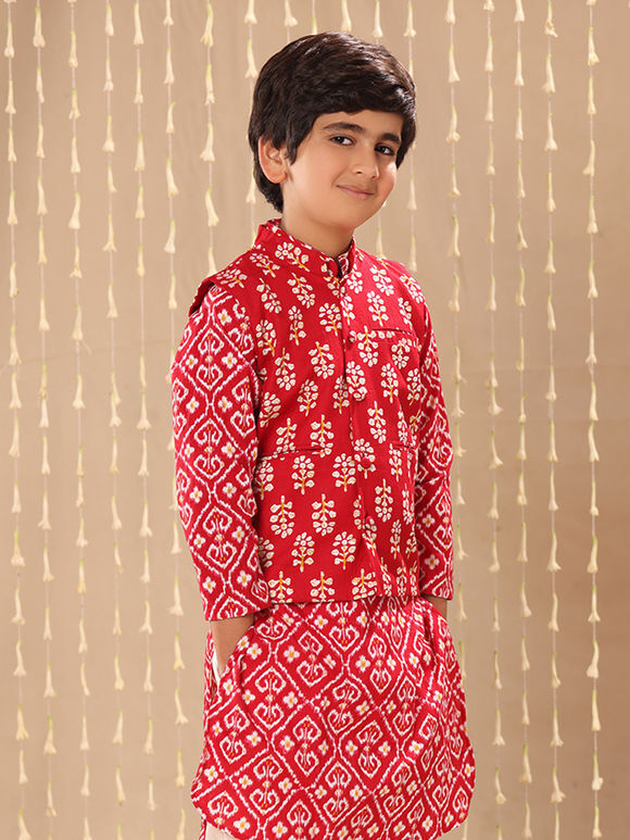 Red Hand Block Printed Cotton Jacket