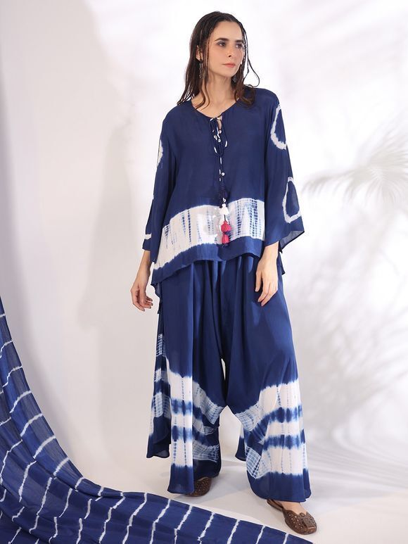 Blue Tie and Dye Muslin Co-ord Set- Set of 2