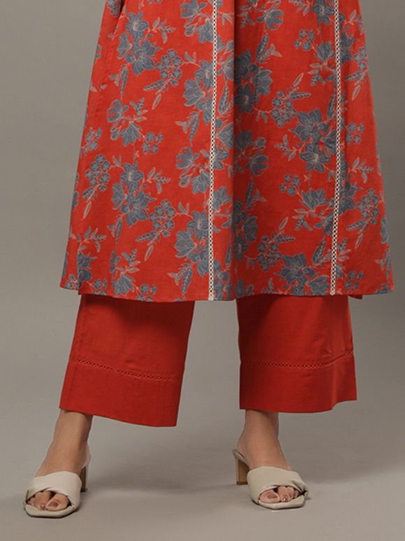 Red Cotton Silk Pants