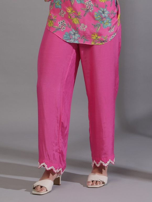 Pink Hand Embroidered Cotton Silk Pants