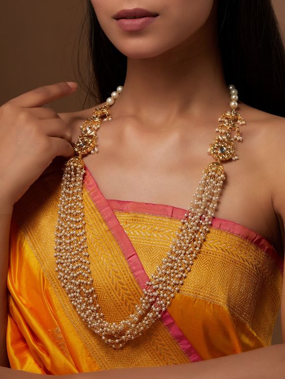 Gold Plated Handcrafted Metal Kundan Layered Necklace