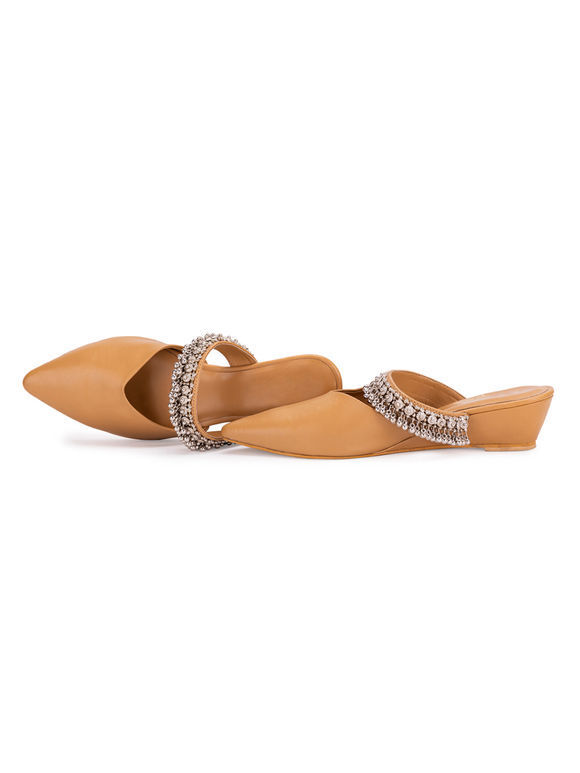 Beige Handcrafted Leatherette Wedges