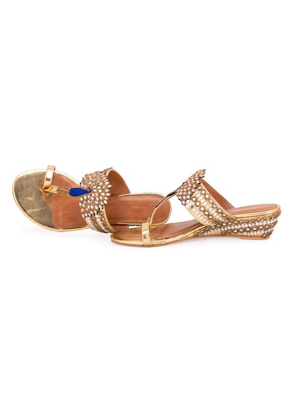Golden Handcrafted Leatherette Wedges