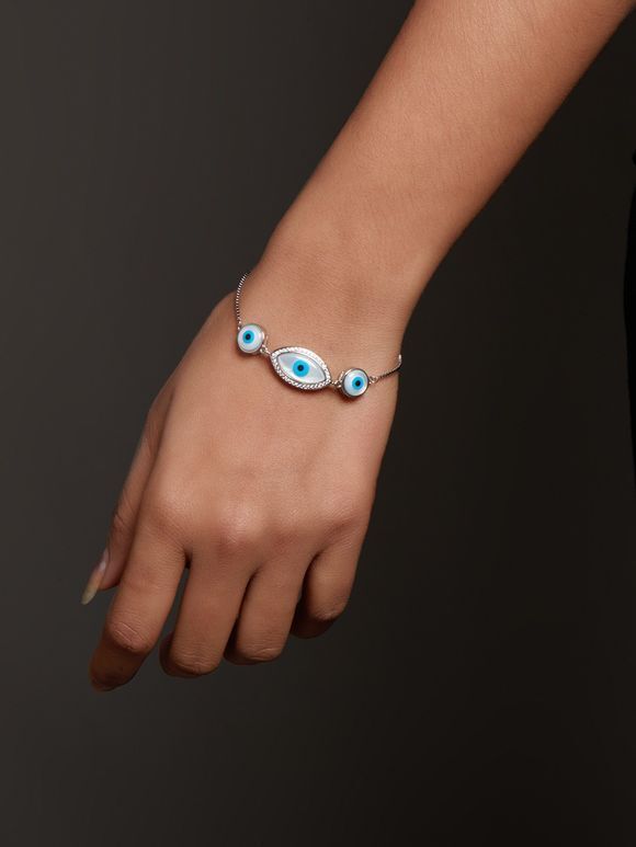 Silver Handcrafted Evil Eye Bracelet