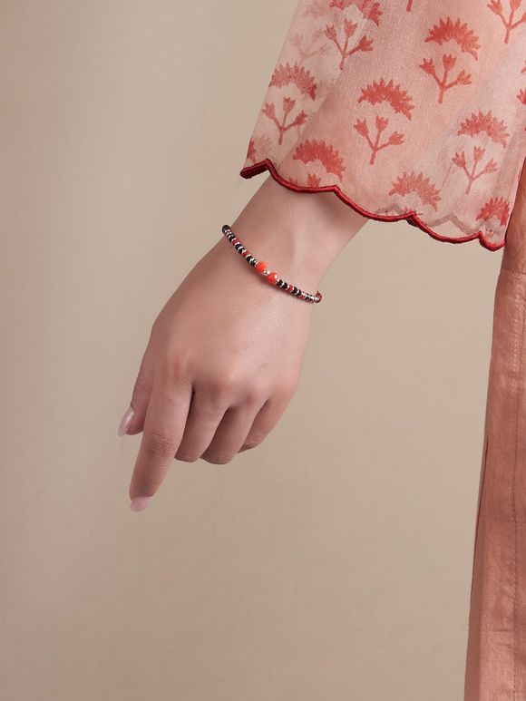Red Handcrafted Silver Bracelet