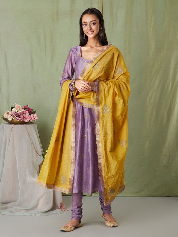 Readymade Yellow Chanderi Anarkali Suit 4096SL04