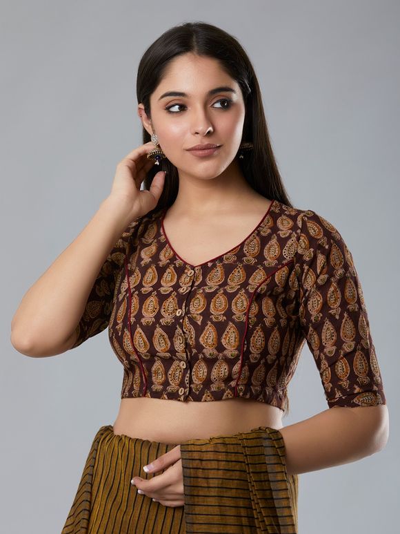 White - Handpainted Cotton Kalamkari Blouse Piece 06