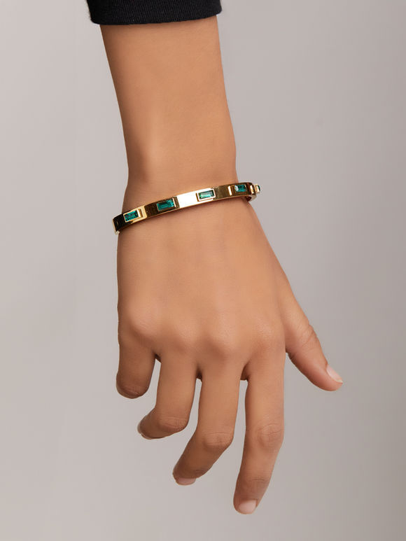 Gold Toned Green Handcrafted Brass Bracelet