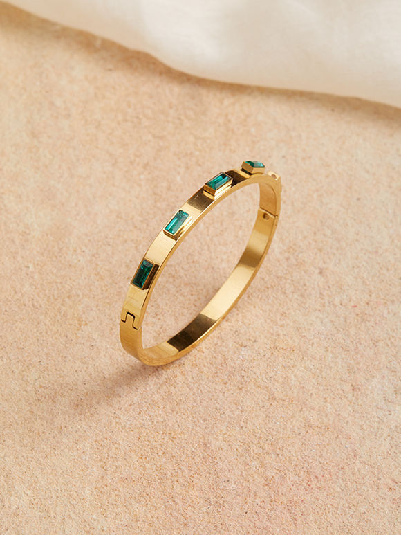 Gold Toned Green Handcrafted Brass Bracelet
