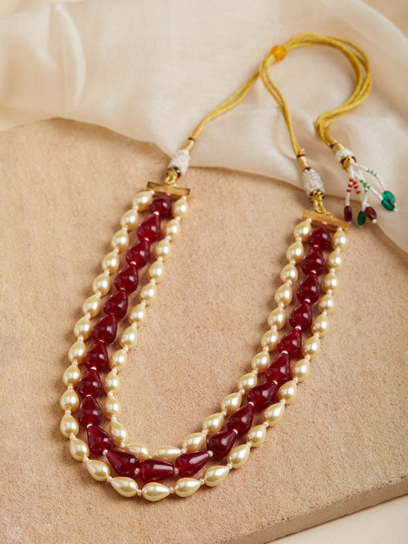 Gold Toned Red Handcrafted Brass Necklace