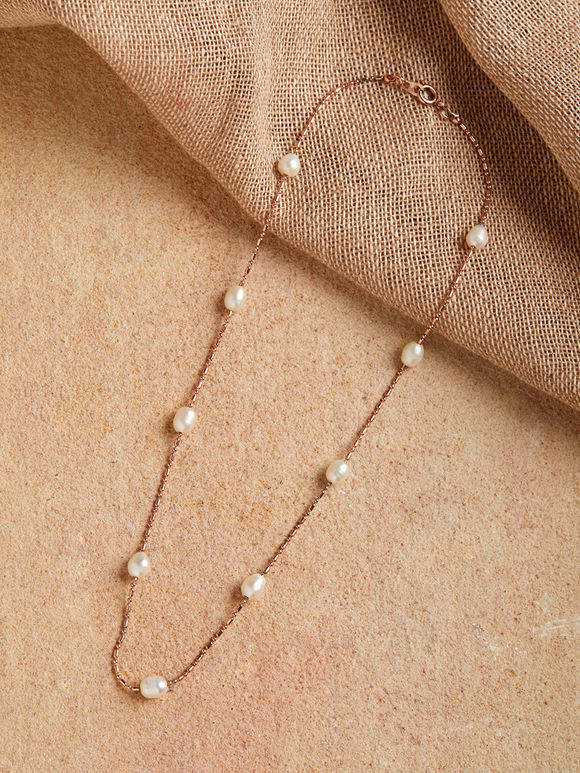 Rose Gold Handcrafted Brass Pearl Necklace