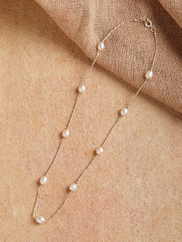 Silver Plated Handcrafted Brass Pearl Necklace