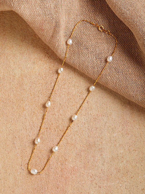 Gold Plated Handcrafted Brass Pearl Necklace