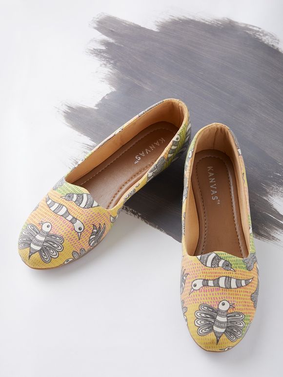 Yellow Printed Canvas Loafers