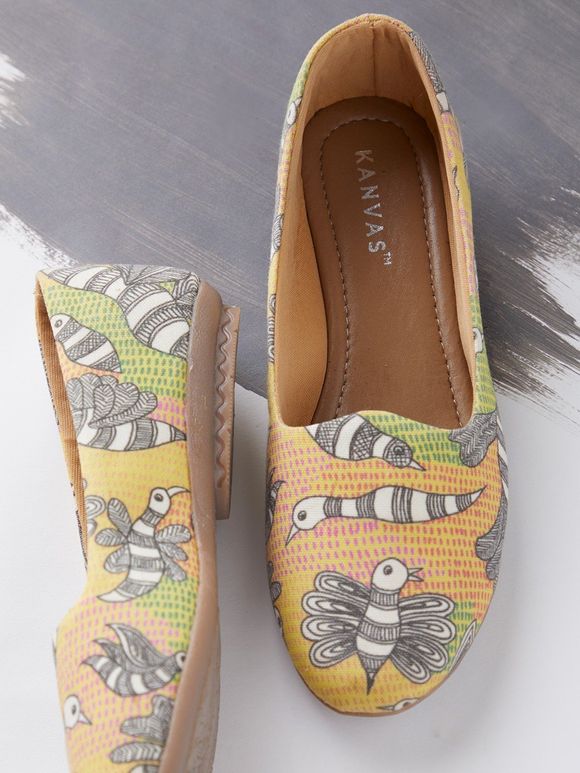 Yellow Printed Canvas Loafers