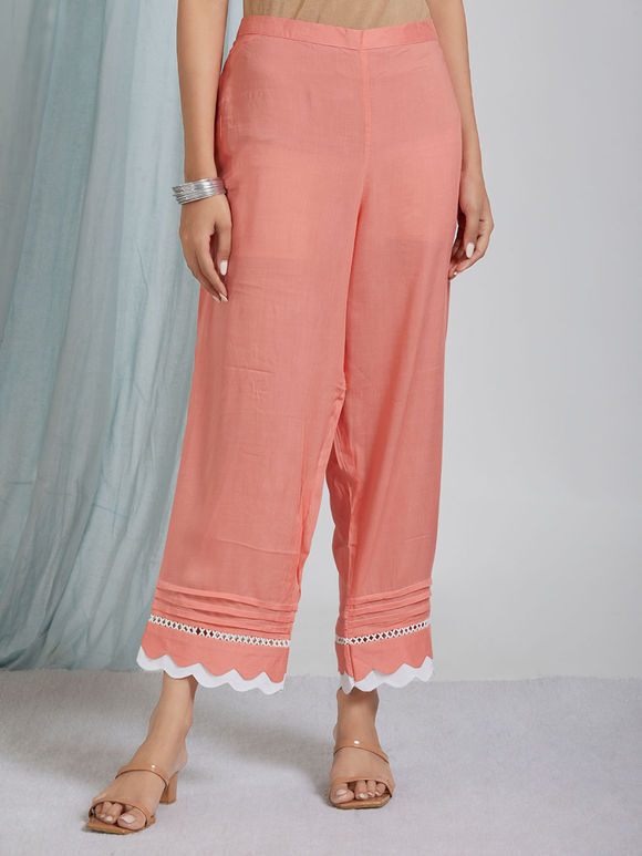 Peach Lace Cotton Modal Pants
