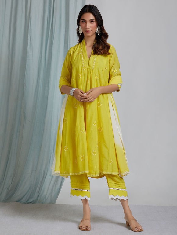 Yellow White Tie and Dye Georgette Dupatta