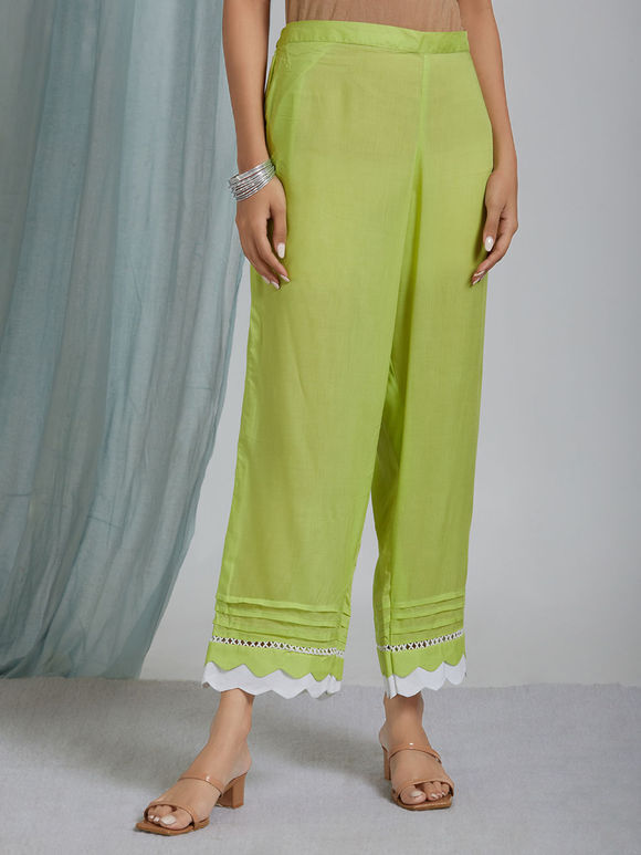 Green Lace Cotton Modal Pants