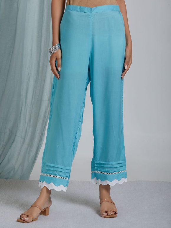 Blue Lace Cotton Modal Pants