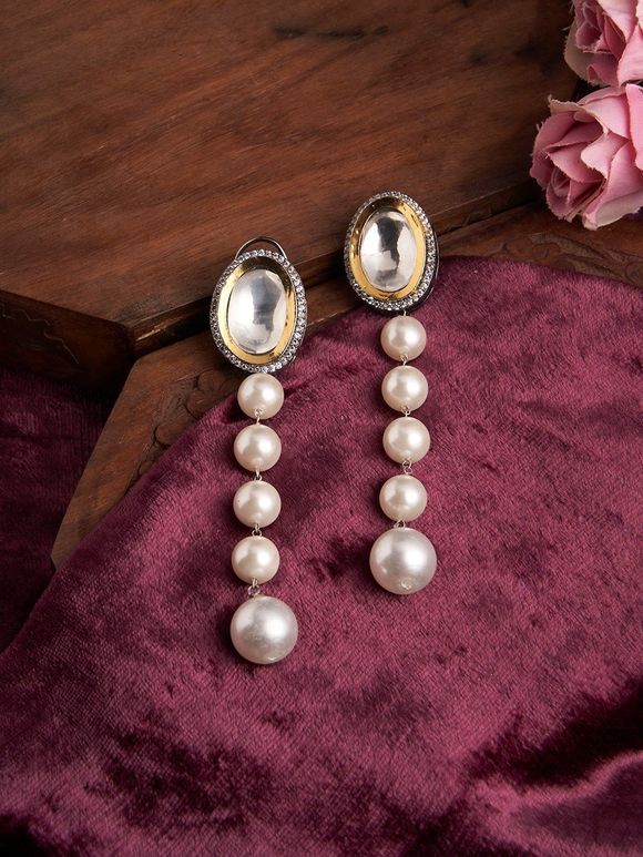 White Handcrafted Pearl Metal Kundan Earrings