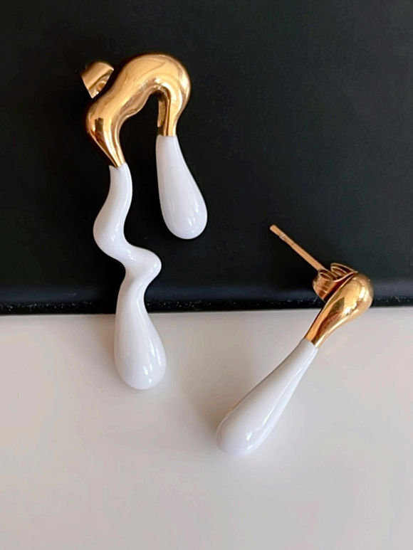 White Handcrafted Brass Earrings
