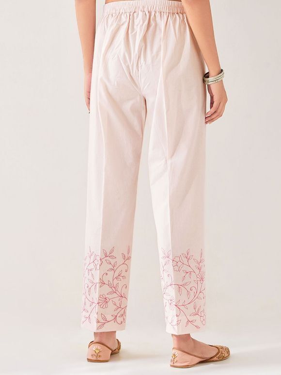Light Pink Embroidered Cotton Poplin Pants