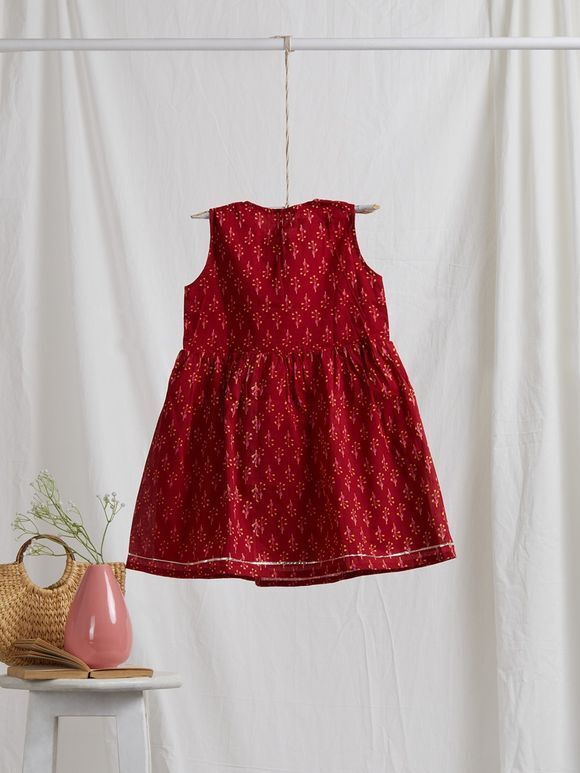 Red Hand Block Printed Cotton Dress