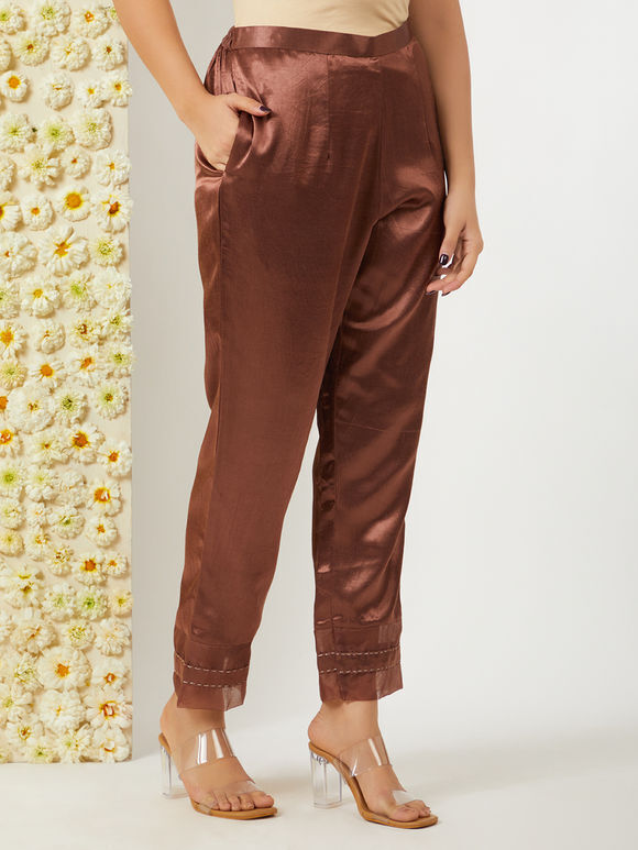 Brown Mashru Silk Pants