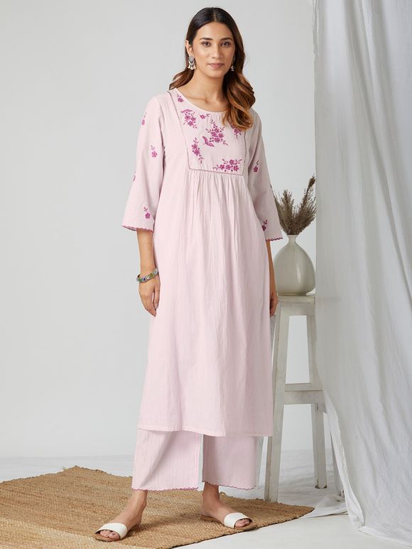 Women’s Mauve Embroidered Kurta Set with Palazzo Pants