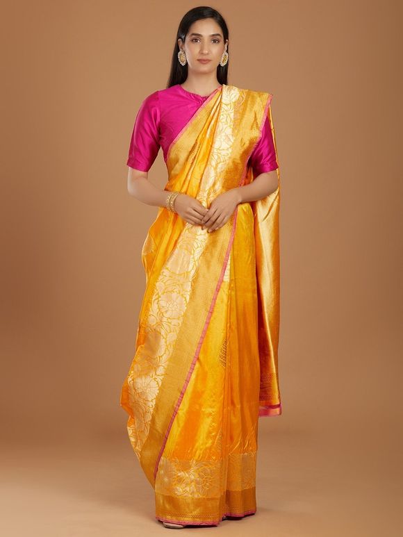 Yellow Silk Handwoven Banarasi Saree