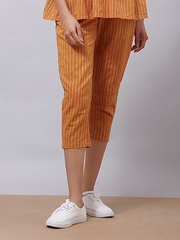 Rust Striped  Cotton Pants