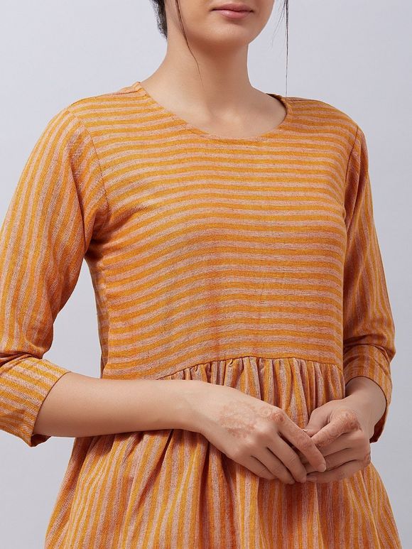Rust Striped  Cotton Gathered Top