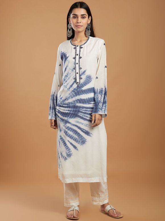 Red Tie Dye Kurta With Mirror Work main image 1