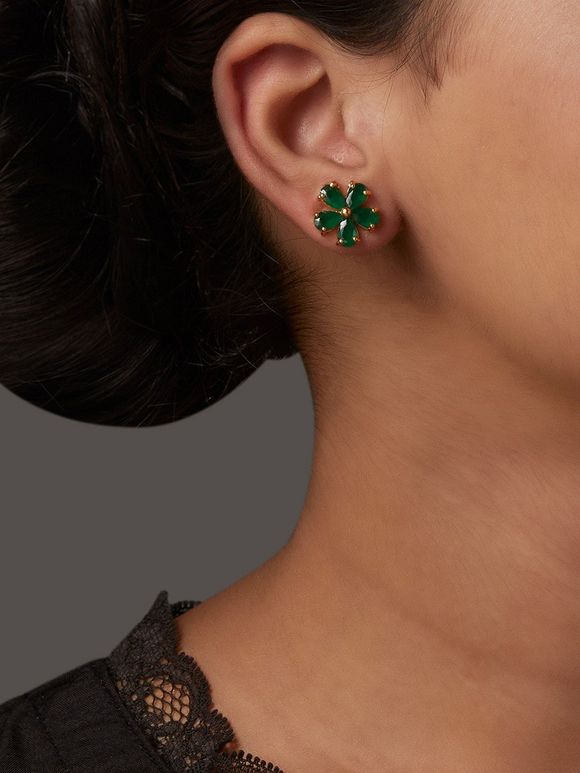 Green Handcrafted Metal Stud Earrings