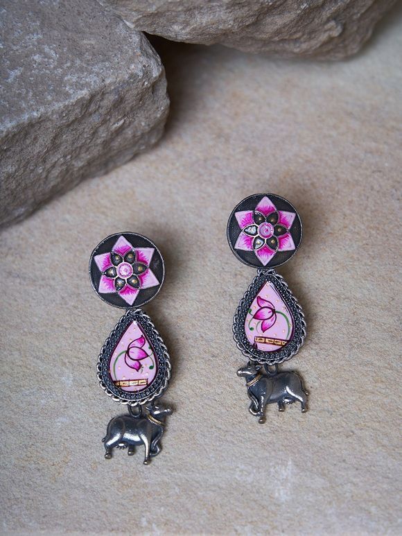 Silver Plated Pink Handcrafted Brass Earrings