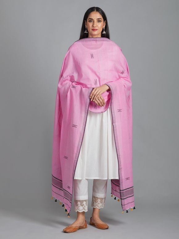 Pink Handwoven Cotton Dupatta