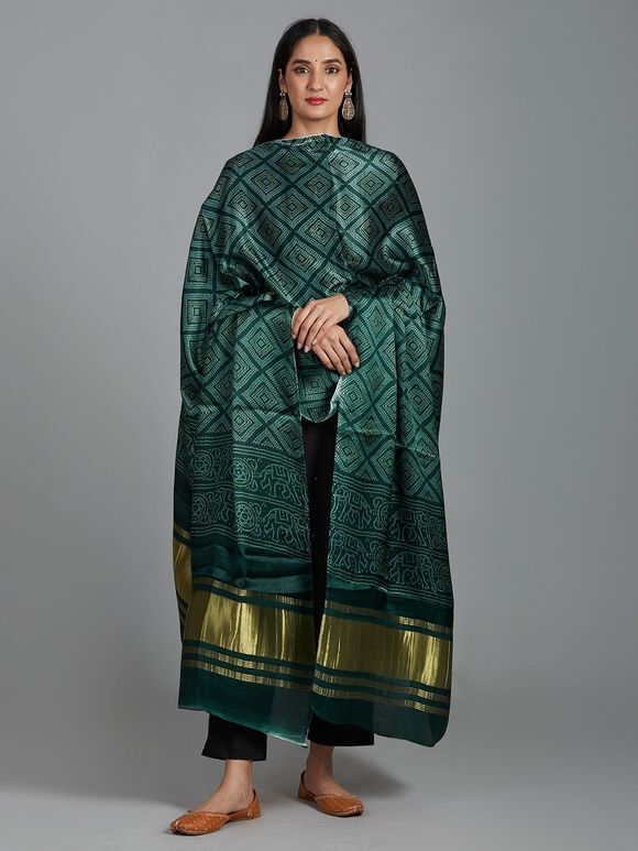 Green Patola Printed Modal Silk Dupatta