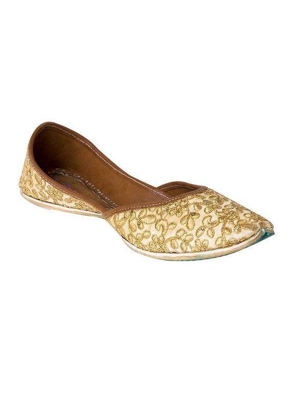 Golden Embroidered Leatherette Silk Mojari