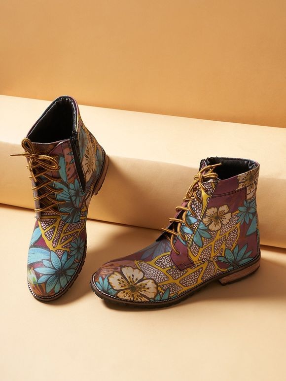 Multicolor Hand Painted Faux Leather Canvas Printed Unisex Boots