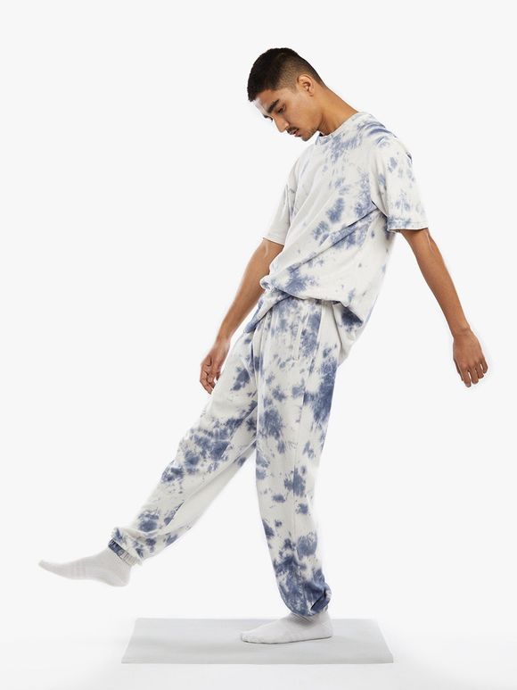 White Blue Hand Tie and Dye Joggers